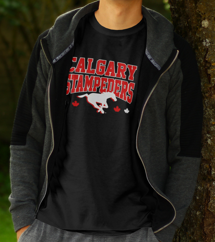 Calgary Stampeders Running Horse Maple Leaf Red Team Spirit T-Shirt