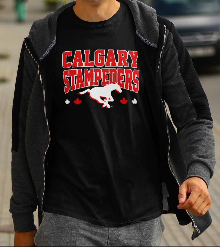 Calgary Stampeders Running Horse Maple Leaf Red Team Spirit T-Shirt