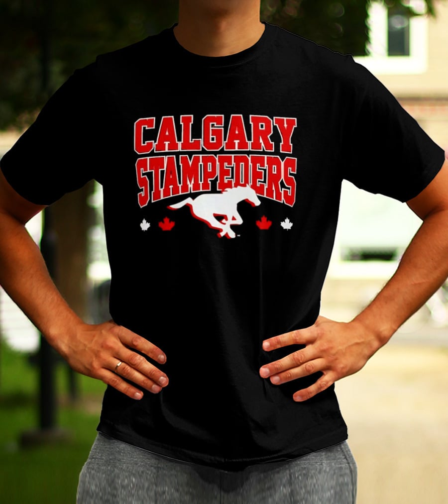 Calgary Stampeders Running Horse Maple Leaf Red Team Spirit T-Shirt