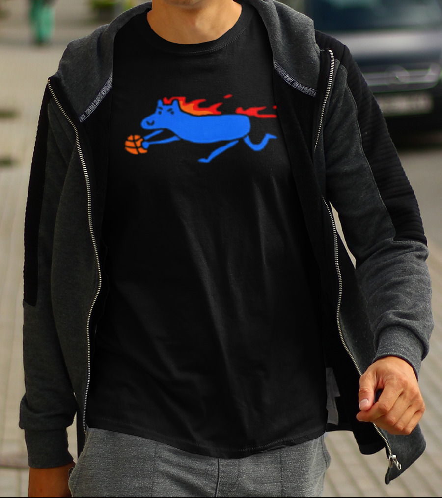 Detroit Pistons Fiery Blue Horse Basketball Team T-Shirt