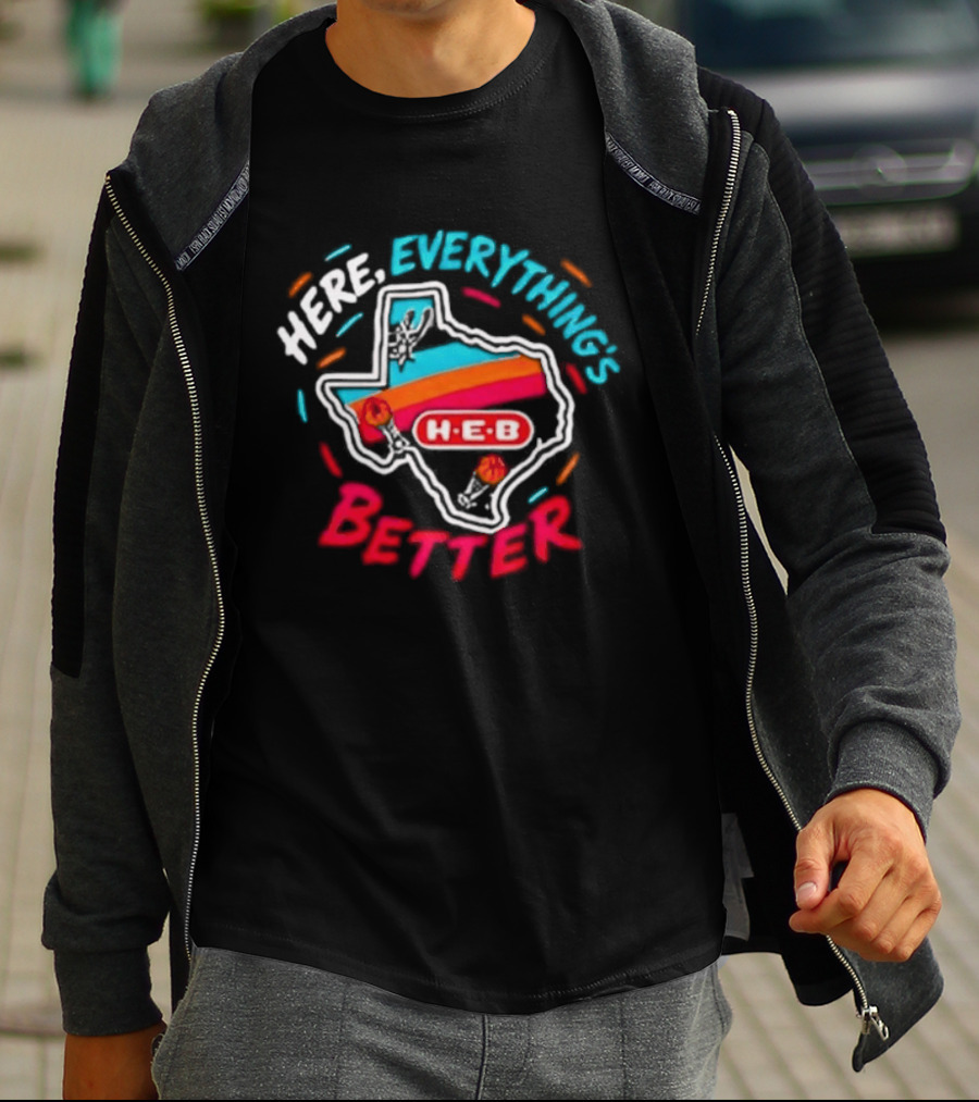 San Antonio Spurs H E B Here Everything's Better Texas Map T-Shirt