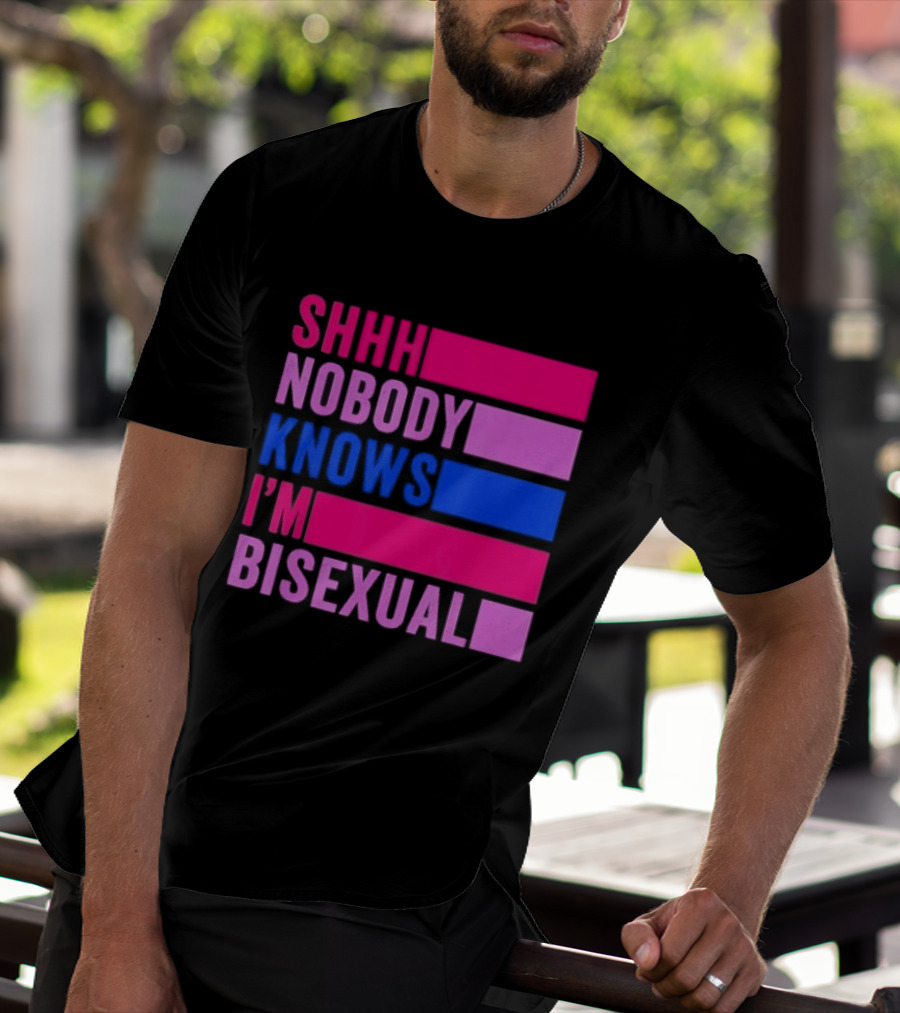 Shhh Nobody Knows I'm Bisexual Bright Colorful Text Pride T-Shirt