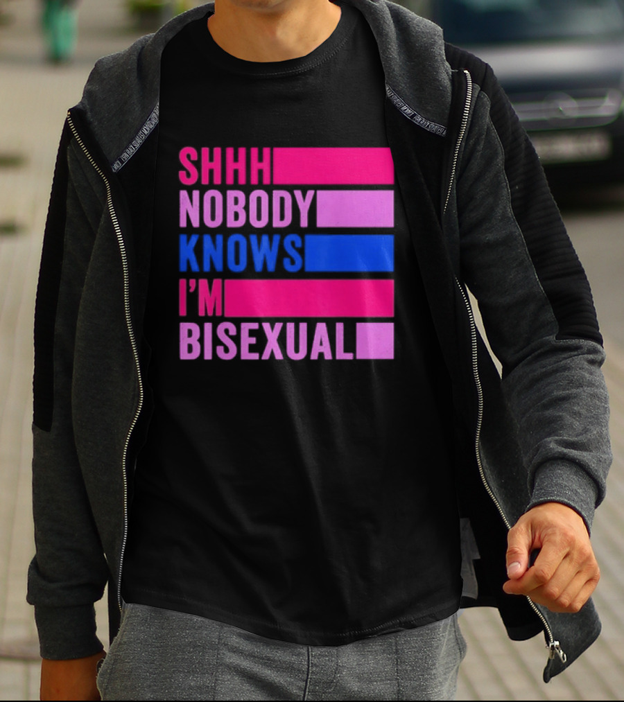 Shhh Nobody Knows I'm Bisexual Bright Colorful Text Pride T-Shirt