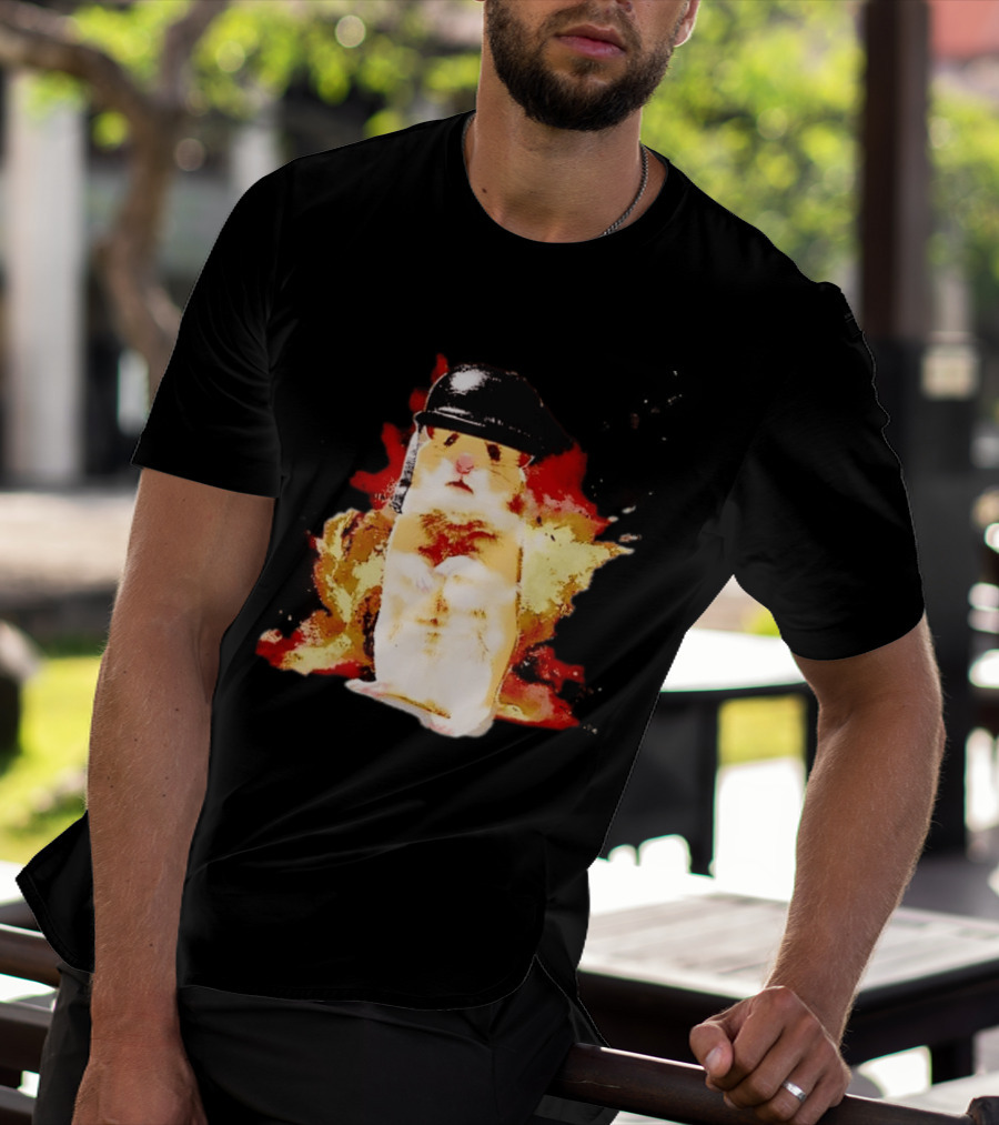 Shocked Hamster Military Helmet Watercolor Explosion T-Shirt