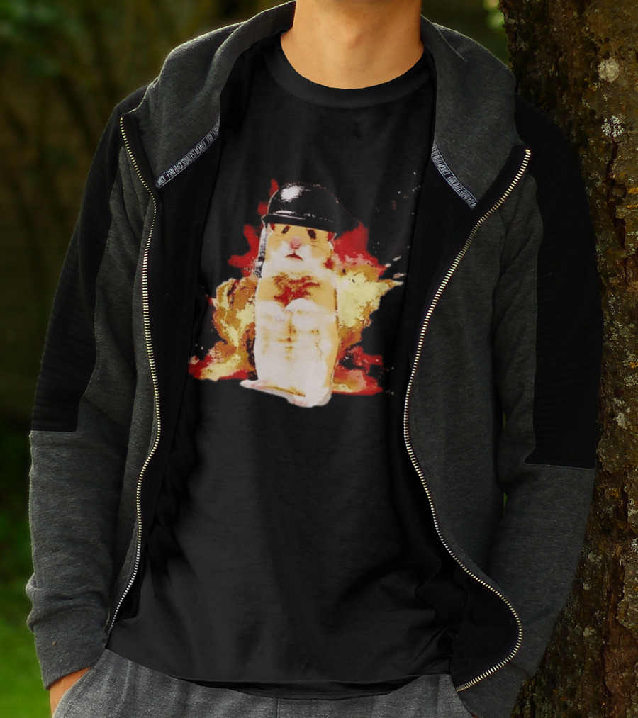 Shocked Hamster Military Helmet Watercolor Explosion T-Shirt