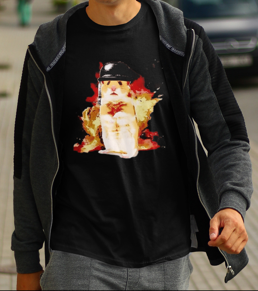 Shocked Hamster Military Helmet Watercolor Explosion T-Shirt