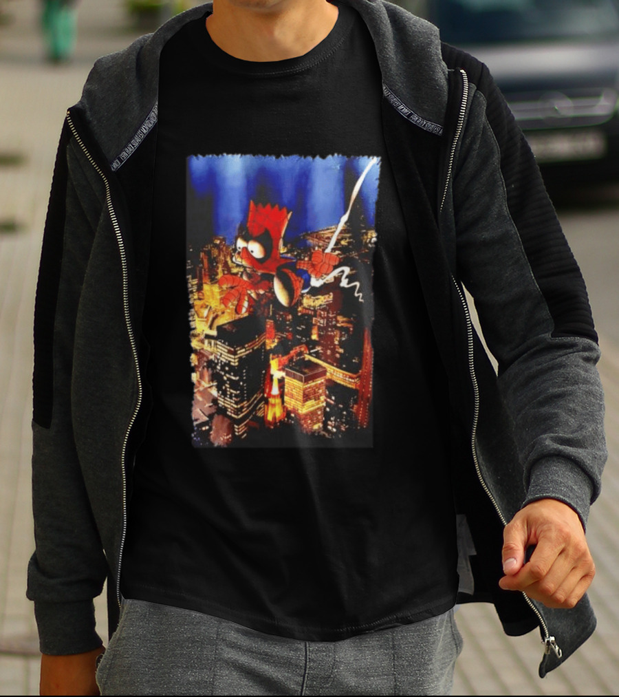 Spider Bart Bartman Swinging Through Cityscape Mexican T-Shirt