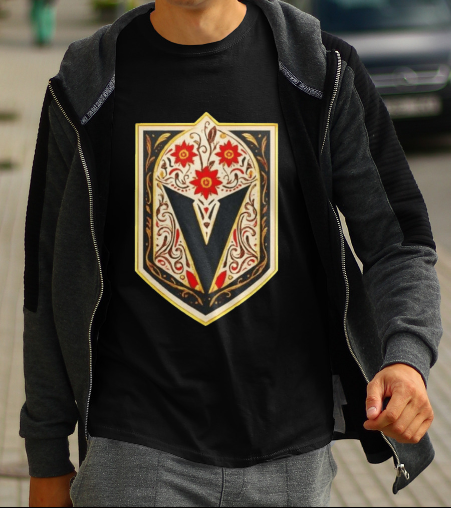 Vegas Golden Knights Dia De Los Muertos Floral Shield T-Shirt