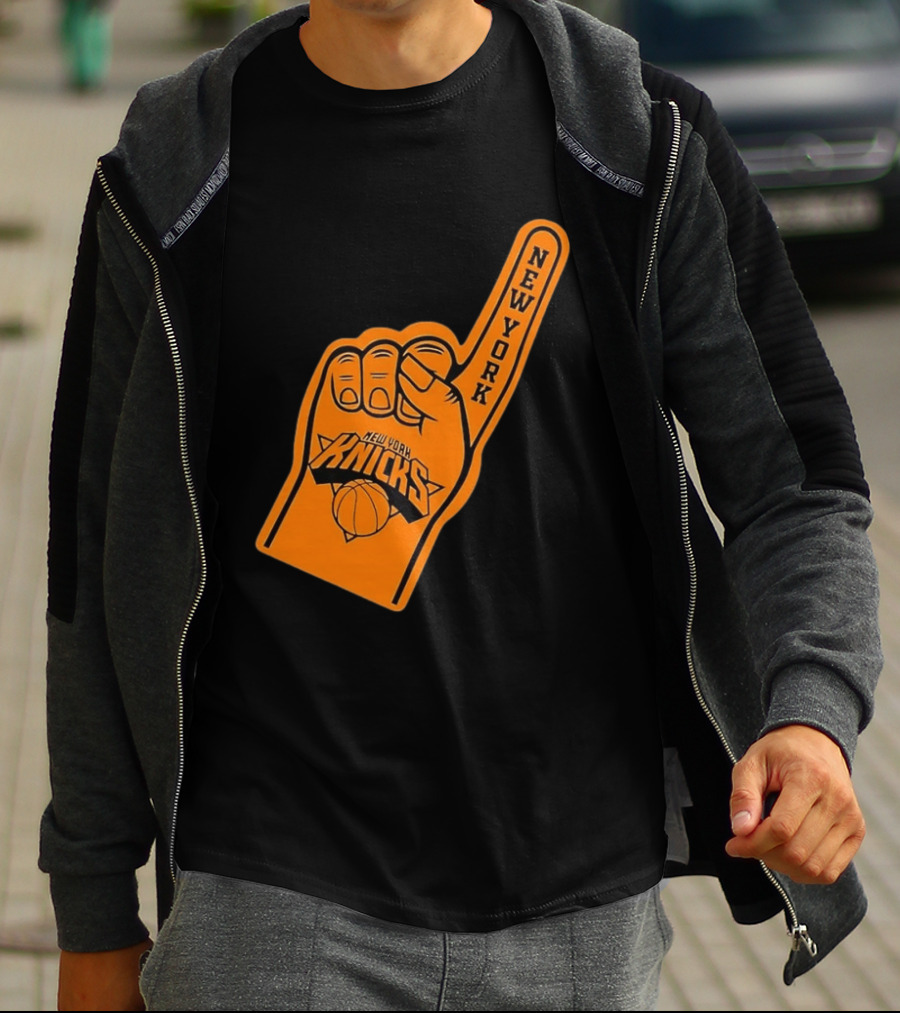 New York Knicks Foam Finger Basketball Fan Gear T-Shirt