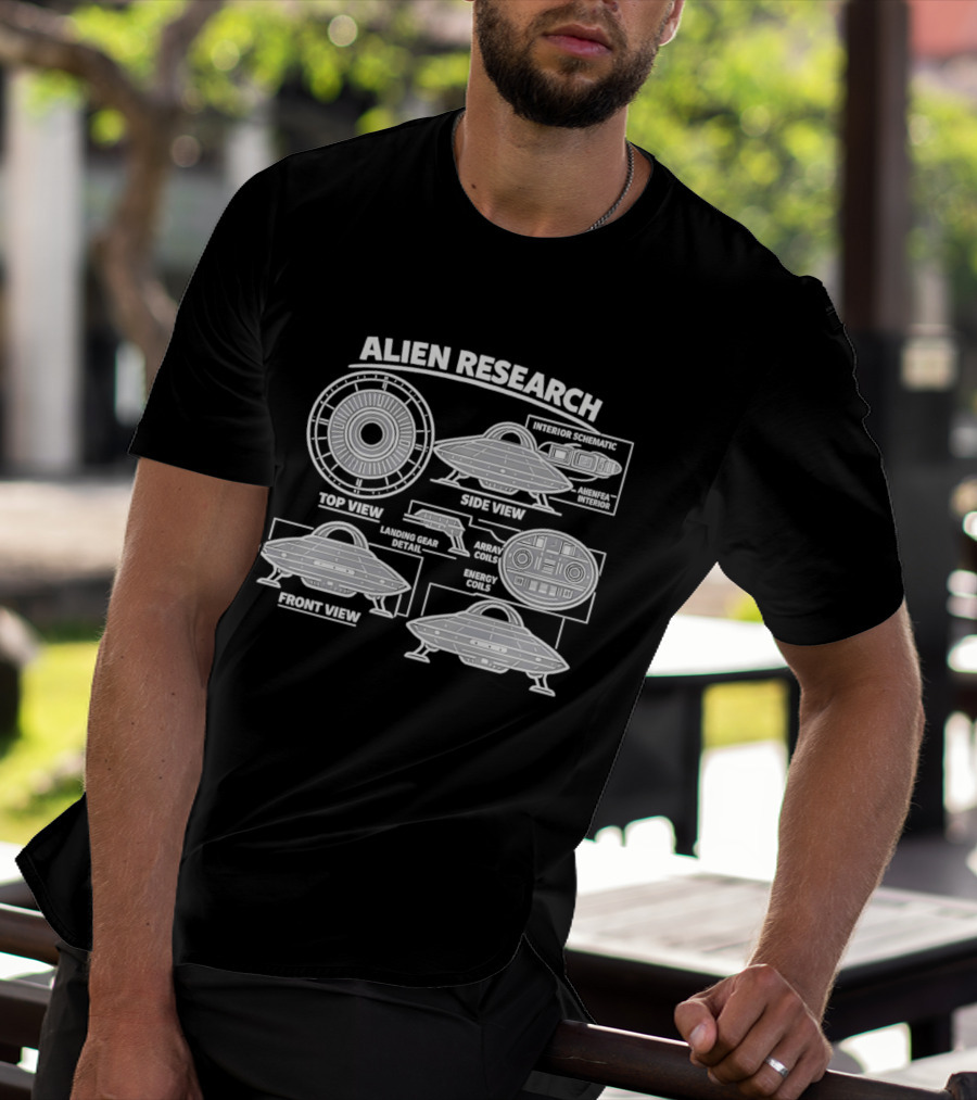 Extraterrestrial Vehicle Alien Research UFO Schematic Top View Front View Side View Analysis T-Shirt