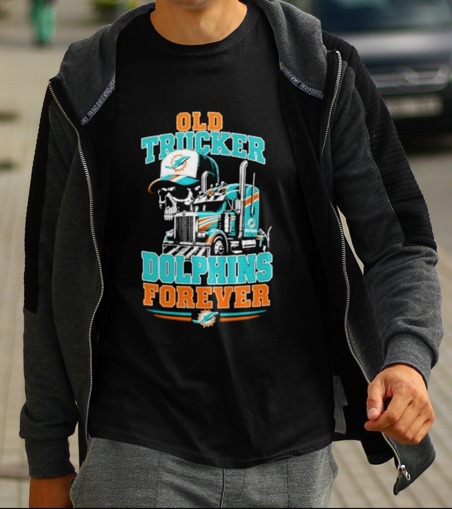 Old Trucker Dolphins Forever Skull T-Shirt