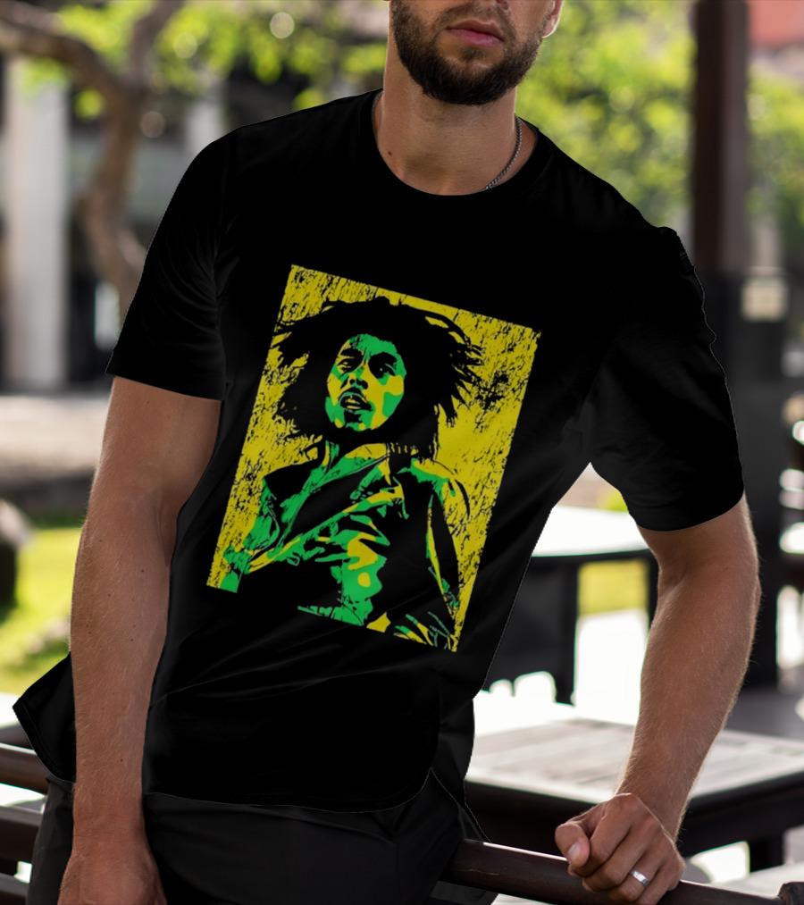 Bob Marley One Love Reggae Art Green Yellow T-Shirt