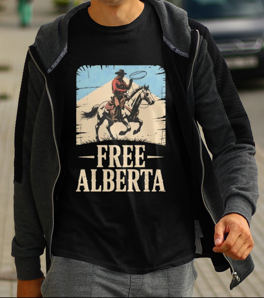 Cowboy Riding Horse Free Alberta Western Spirit T-Shirt