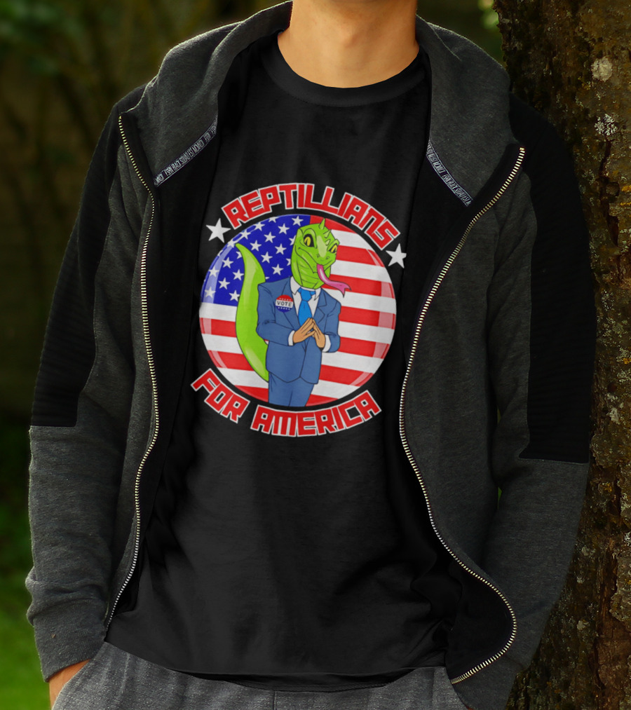 Reptillians For America Vote Lizard In Suit With American Flag T-Shirt