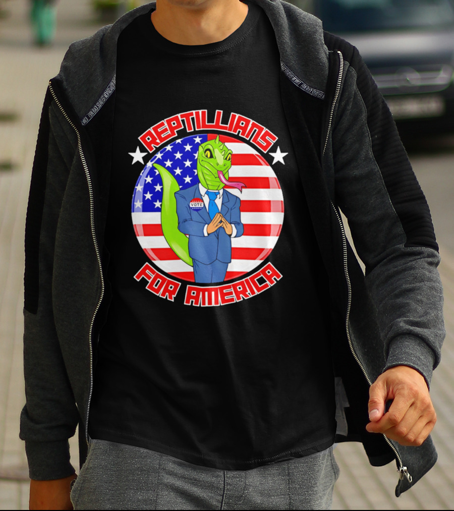 Reptillians For America Vote Lizard In Suit With American Flag T-Shirt