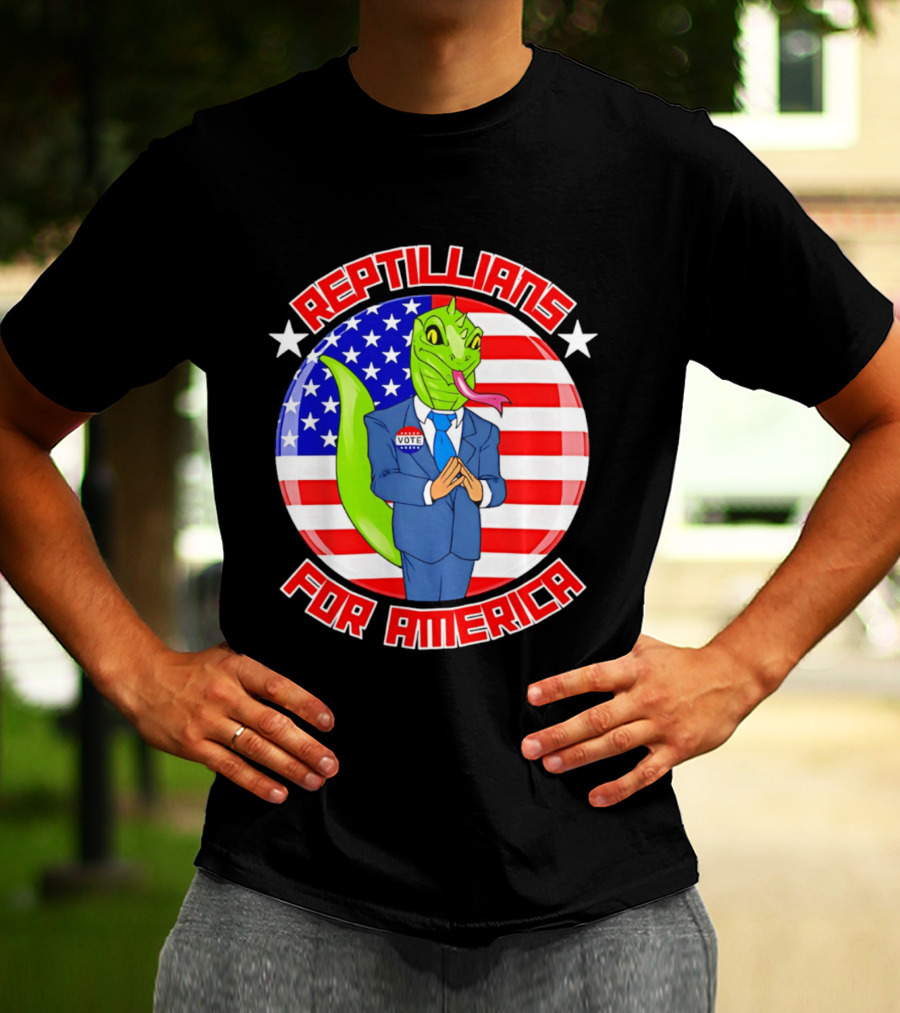 Reptillians For America Vote Lizard In Suit With American Flag T-Shirt