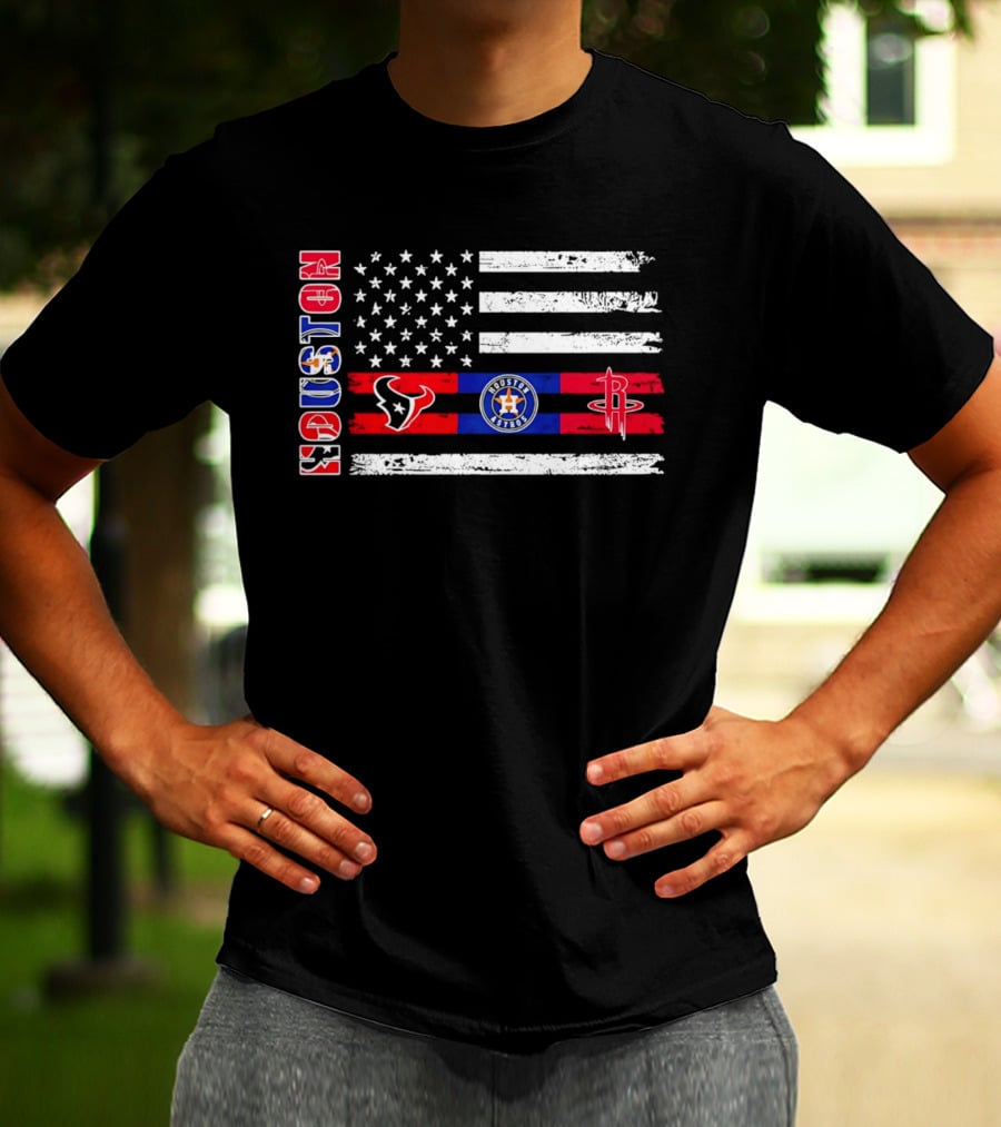 Houston Texans Astros Rockets American Flag T-Shirt