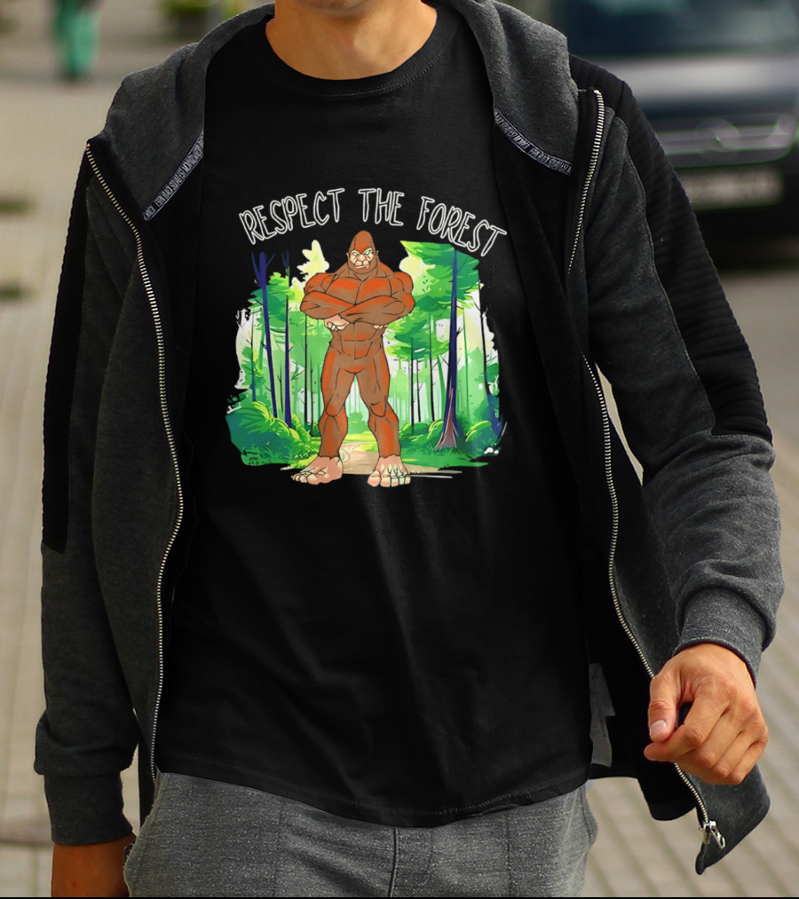 Respect The Forest Bigfoot Cartoon T-Shirt