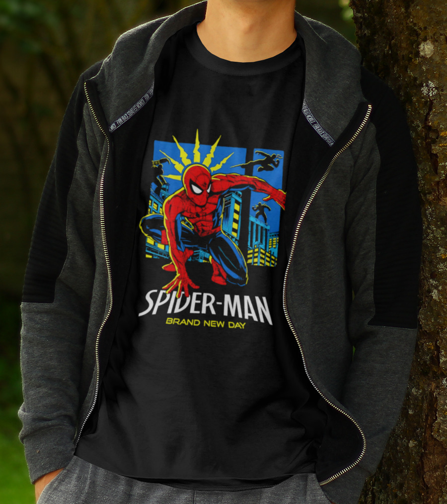 Spider Man Brand New Day Marvel Comics Dynamic Cityscape Action T-Shirt