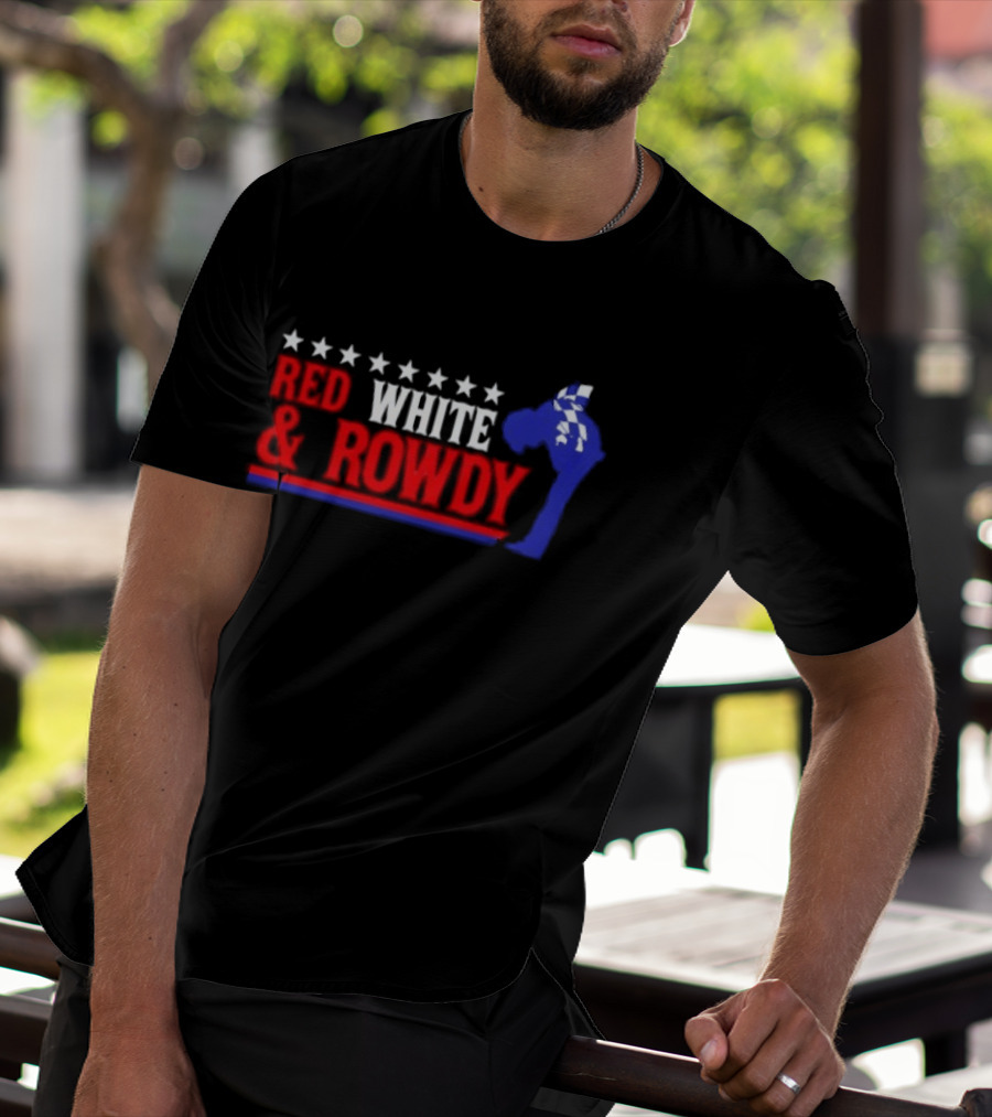 Red White & Rowdy Kyle Busch Racing Stars And Checkered Flag T-Shirt