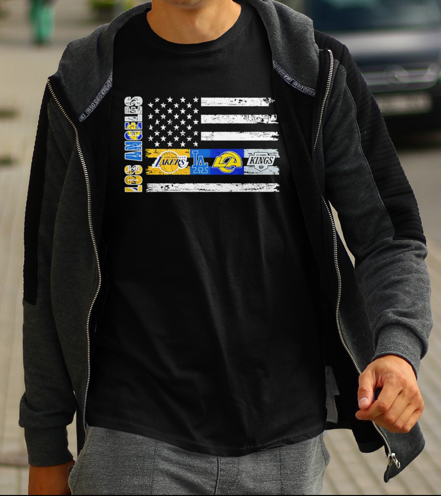 Los Angeles Lakers Dodgers Rams Kings Flag Stars And Stripes T-Shirt