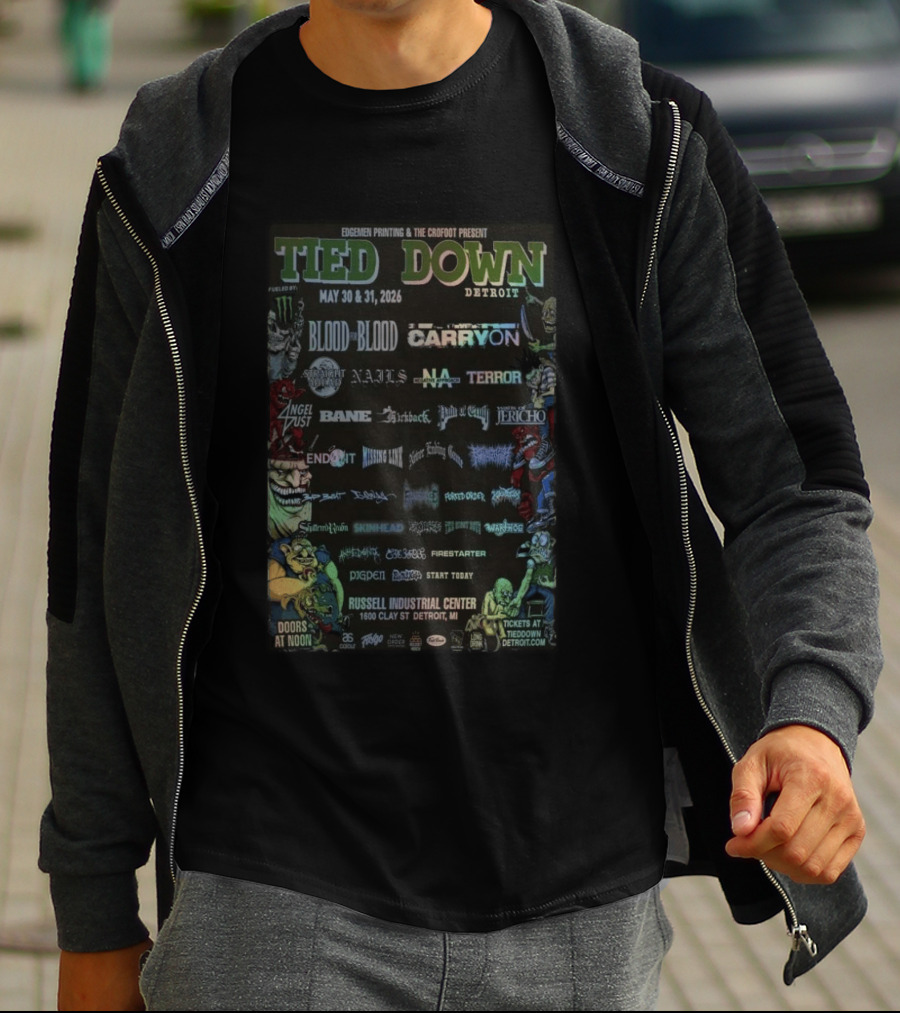 Tied Down Detroit May 30 31 2026 Blood For Blood Terror Angel Dust Bane Warhorse T-Shirt