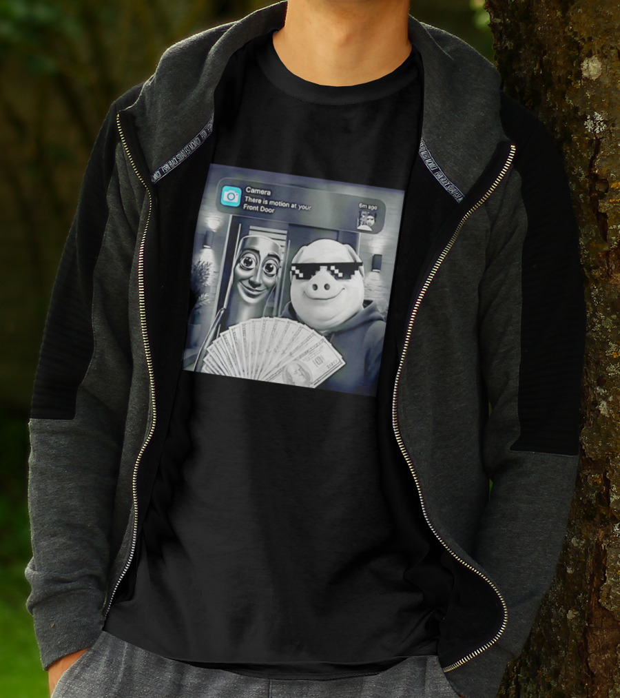 Tung Tung Tung Sahur John Pork Black Glasses Meme Camera Motion At Your Front Door T-Shirt