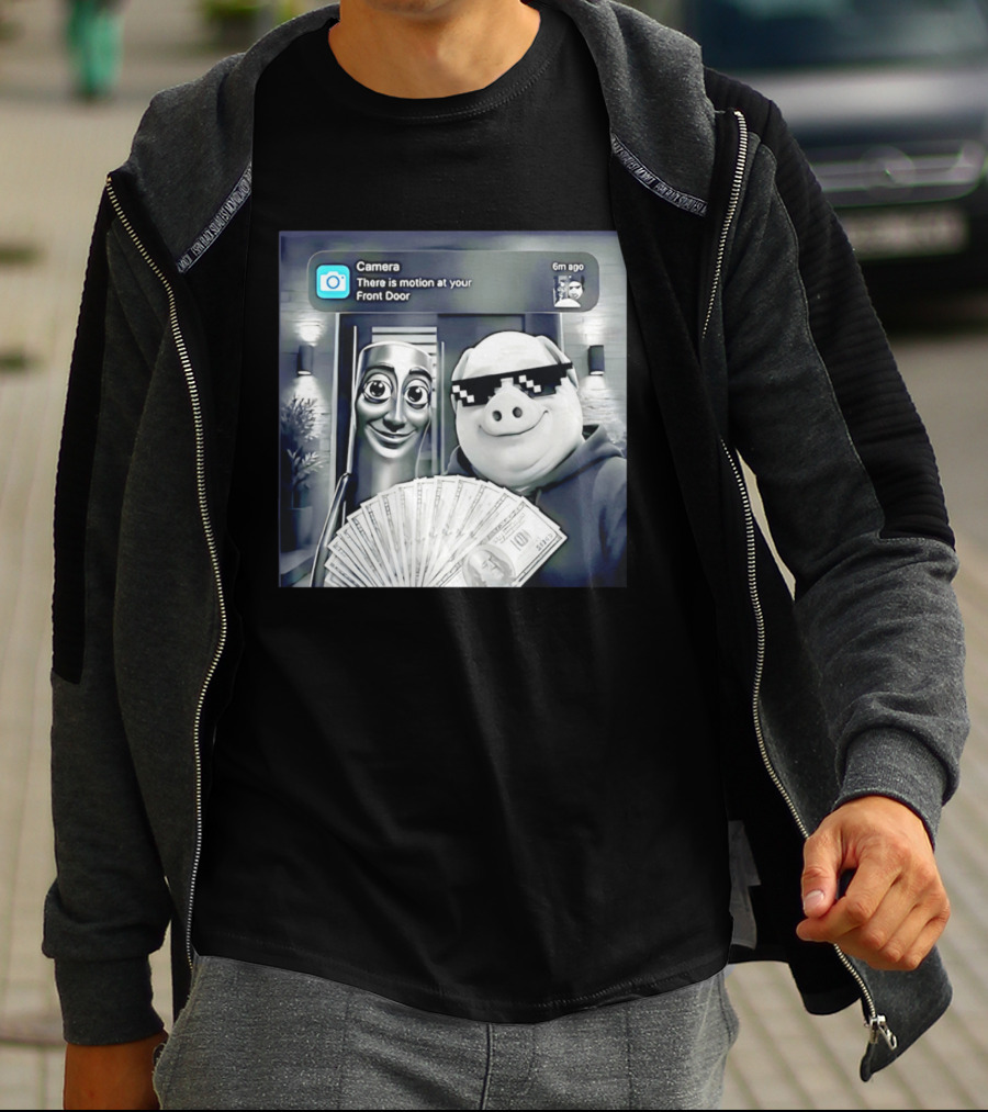 Tung Tung Tung Sahur John Pork Black Glasses Meme Camera Motion At Your Front Door T-Shirt