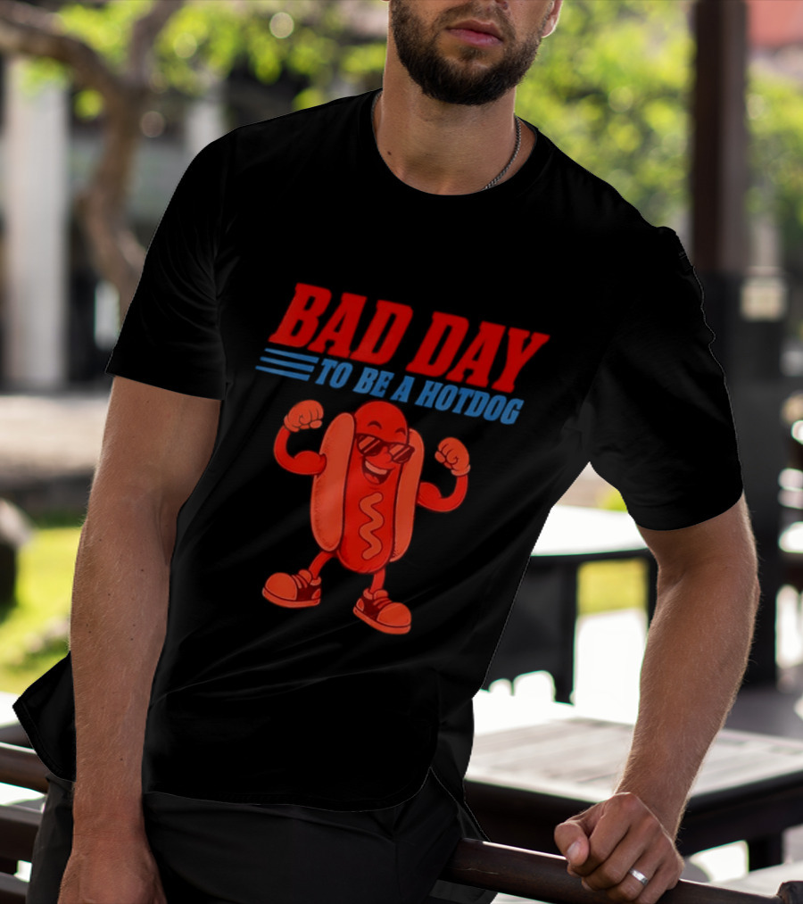 Bad Day To Be A Hotdog Sunglasses Cartoon T-Shirt