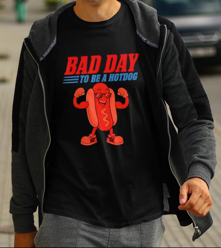 Bad Day To Be A Hotdog Sunglasses Cartoon T-Shirt