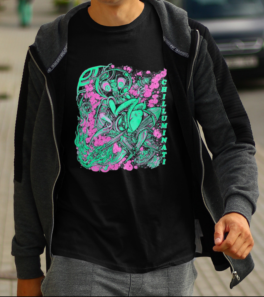 Chilluminati Alien Mantid Retro Comic Style Psychedelic T-Shirt