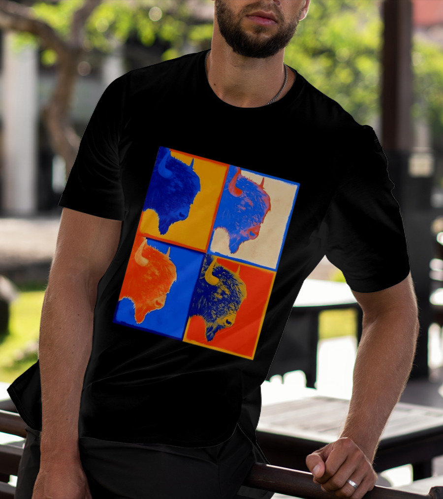 Colorful Pop Bison Grid Andy Warhol T-Shirt