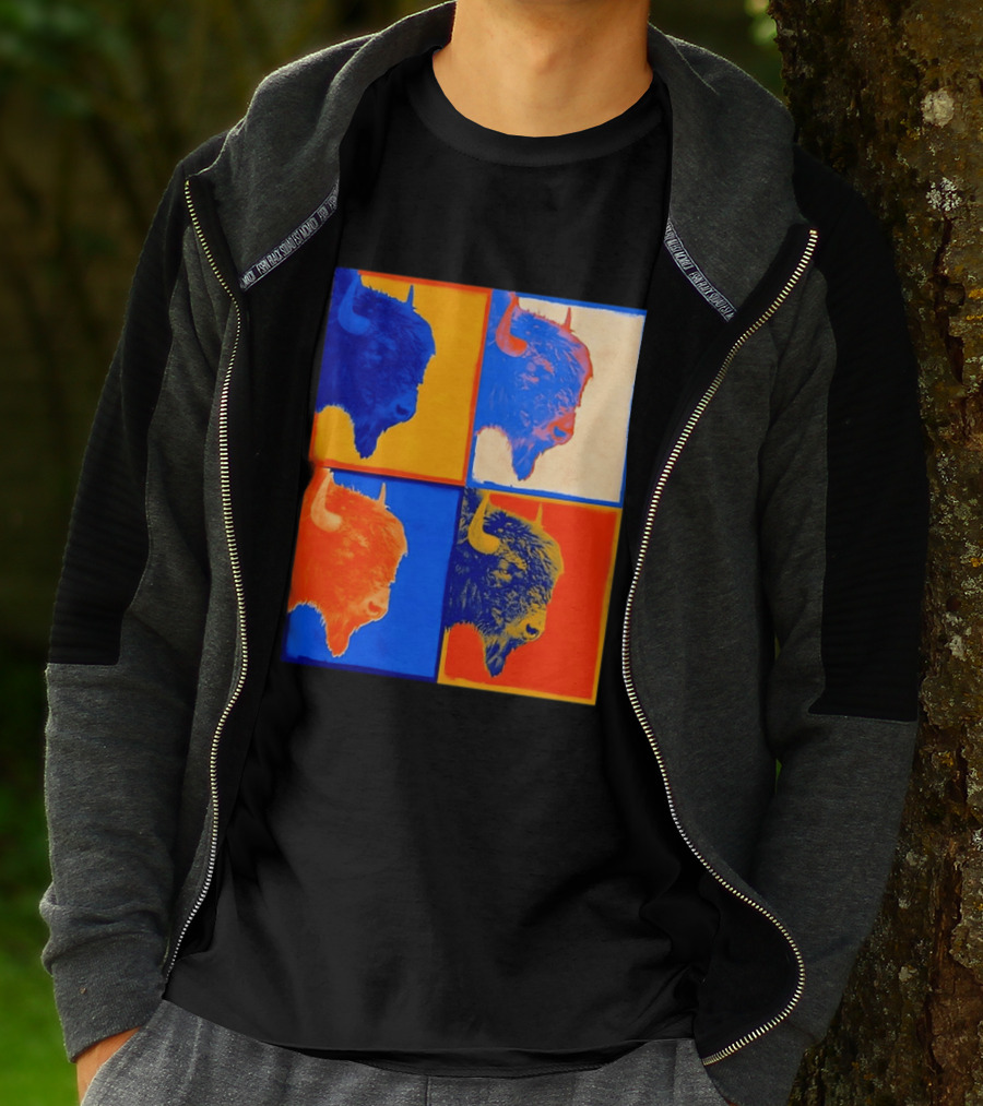 Colorful Pop Bison Grid Andy Warhol T-Shirt
