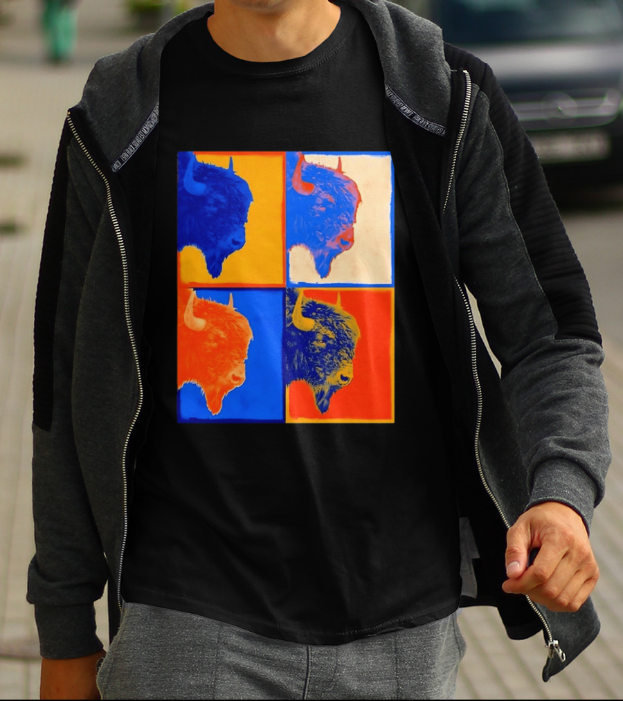 Colorful Pop Bison Grid Andy Warhol T-Shirt