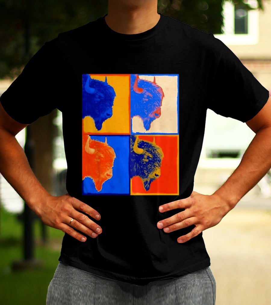 Colorful Pop Bison Grid Andy Warhol T-Shirt