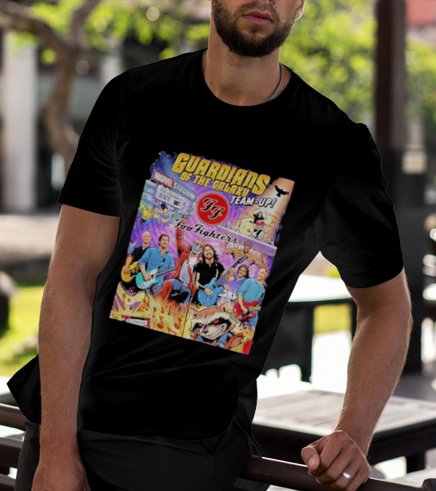 Guardians Of The Galaxy Team Up Foo Fighters Marvel Stadium Wayne Nichols T-Shirt