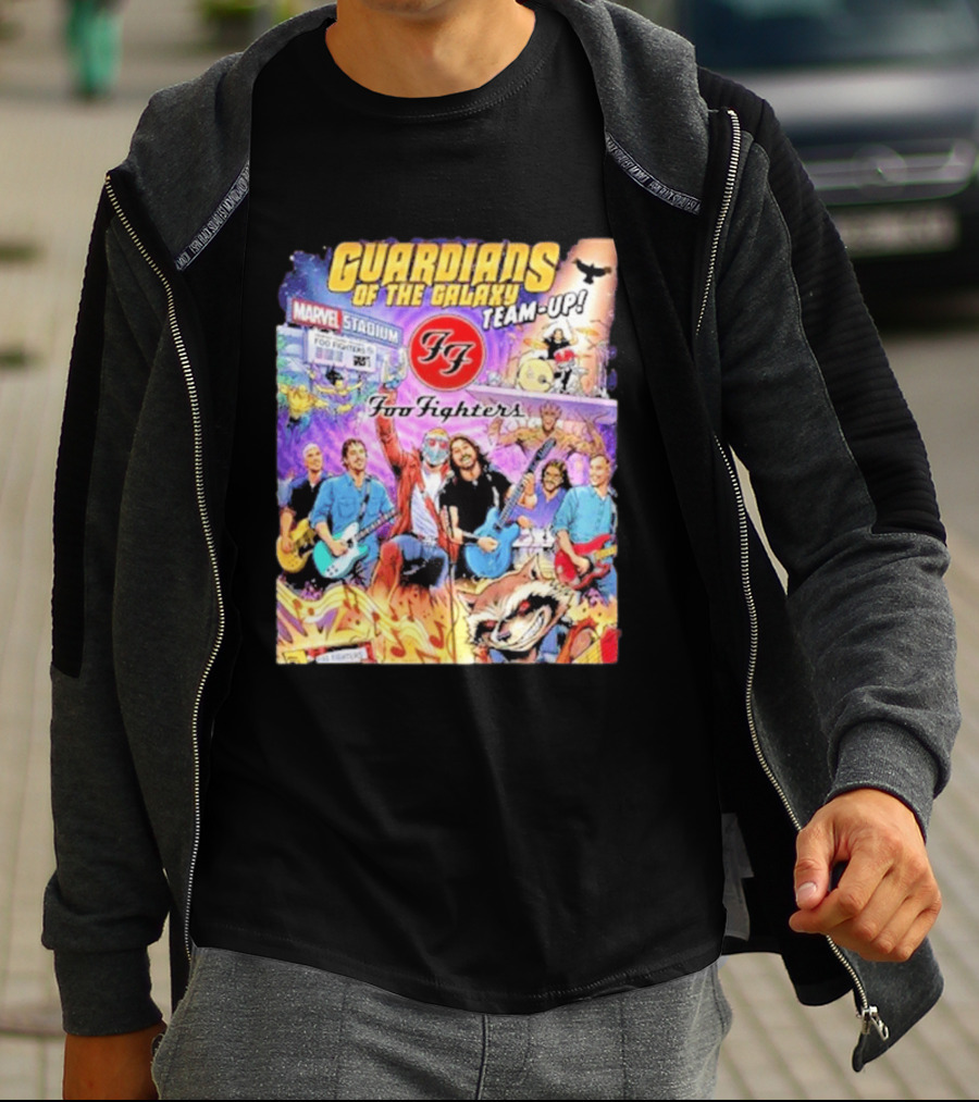 Guardians Of The Galaxy Team Up Foo Fighters Marvel Stadium Wayne Nichols T-Shirt