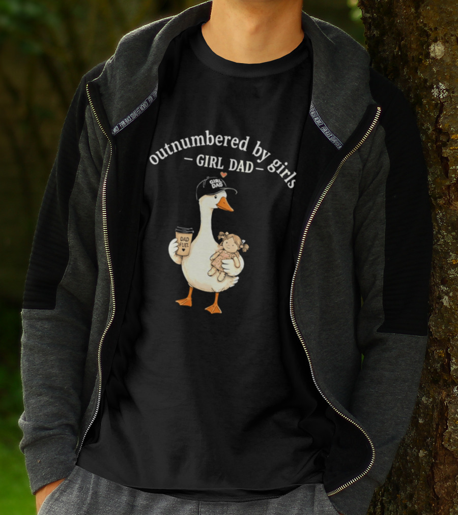 Outnumbered By Girls Girl Dad Goose With Coffee And Toy T-Shirt