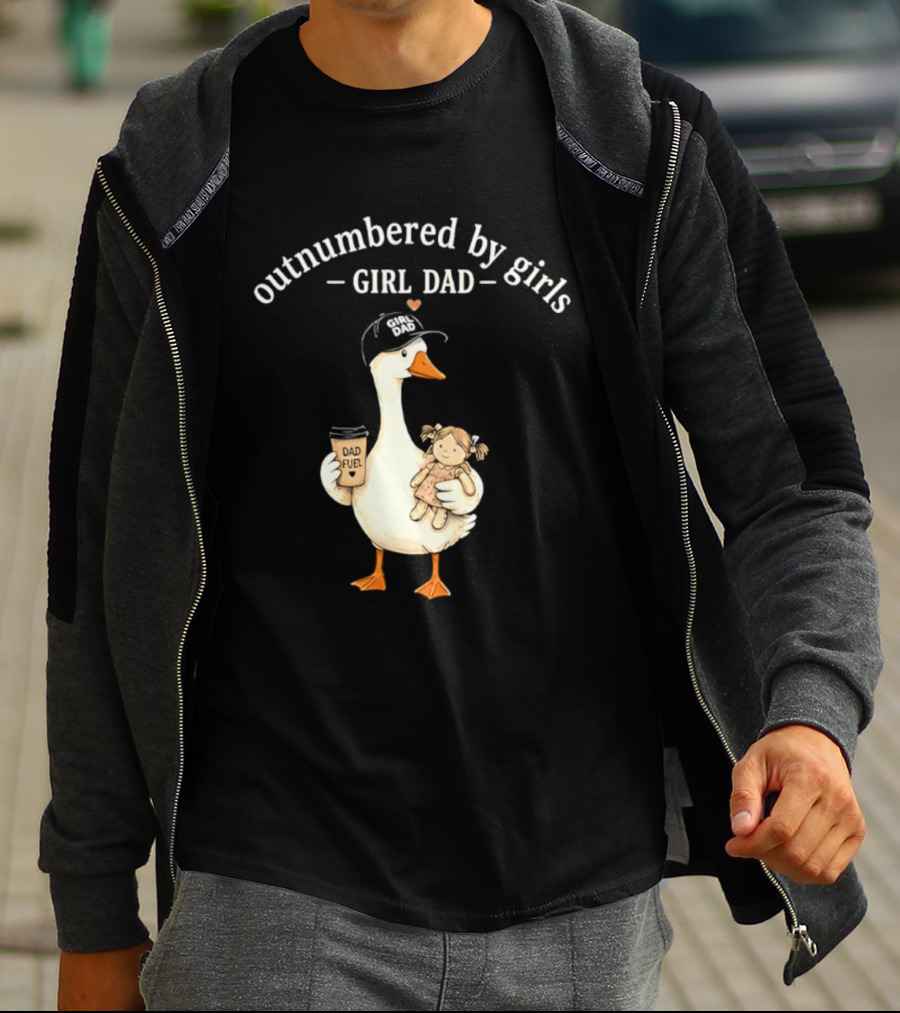 Outnumbered By Girls Girl Dad Goose With Coffee And Toy T-Shirt