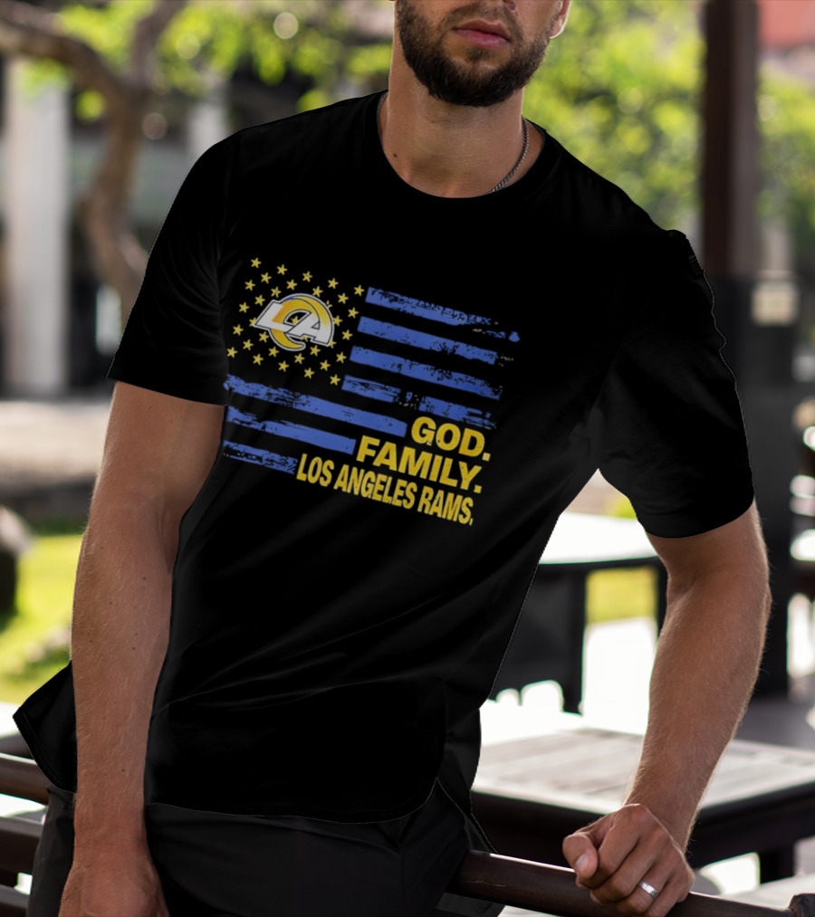 God Family Los Angeles Rams Distressed Flag Stars T-Shirt
