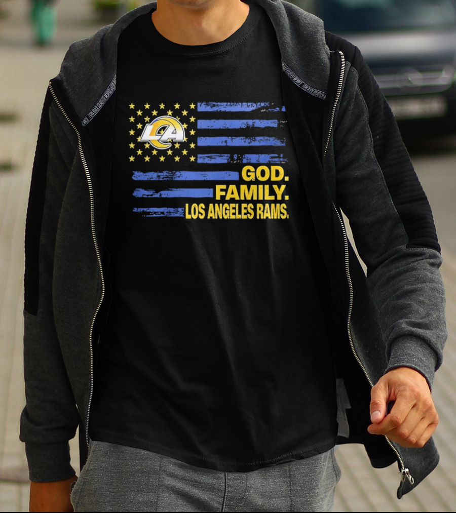 God Family Los Angeles Rams Distressed Flag Stars T-Shirt