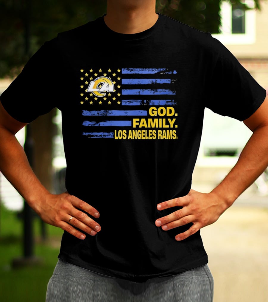 God Family Los Angeles Rams Distressed Flag Stars T-Shirt