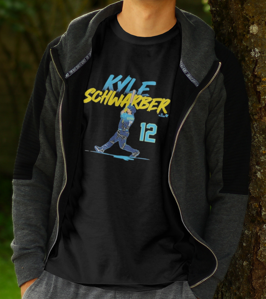 Kyle Schwarber Philly Slugger Swing 12 Blue Yellow Baseball Player Art Action T-Shirt
