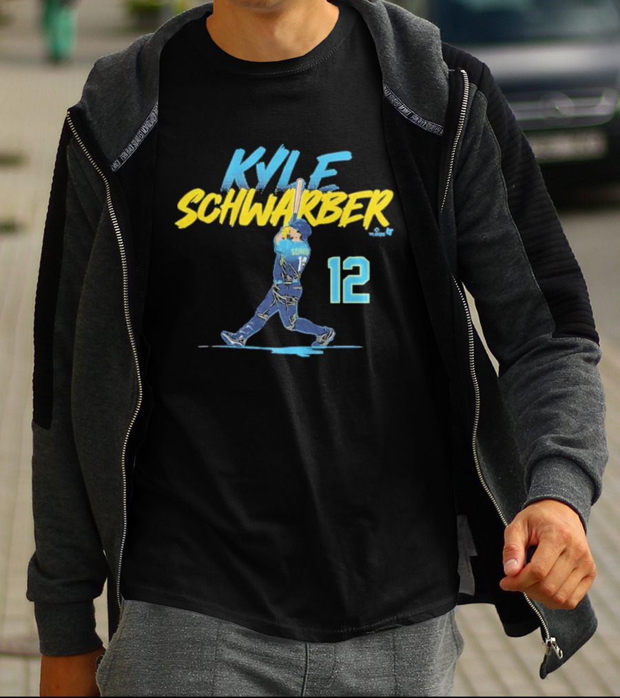 Kyle Schwarber Philly Slugger Swing 12 Blue Yellow Baseball Player Art Action T-Shirt