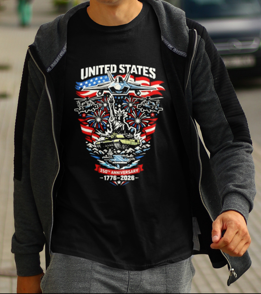 United States 250th Anniversary 1776 2026 Celebration Emblem With Liberty And Fireworks T-Shirt