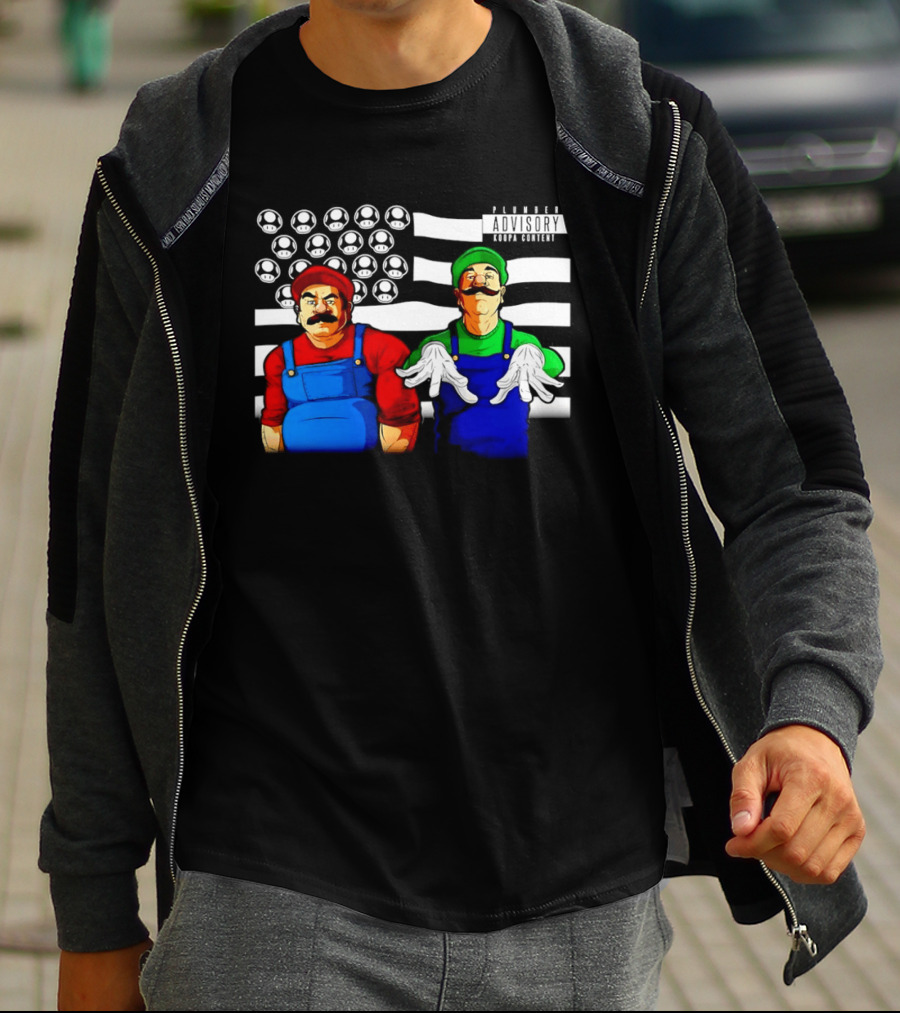 Mario Luigi Plumber Advisory Koopa Mushroom Flag T-Shirt