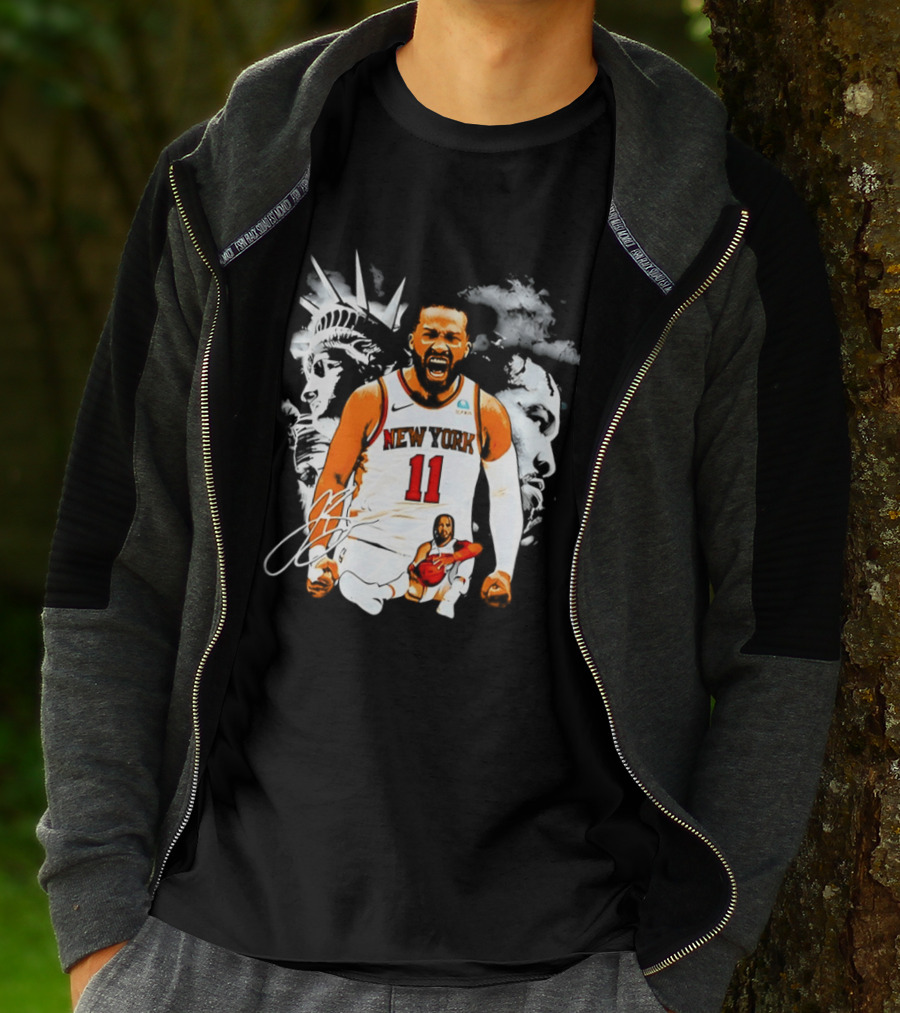 New York 11 Jalen Brunson Statue Of Liberty Basketball Player Image T-Shirt