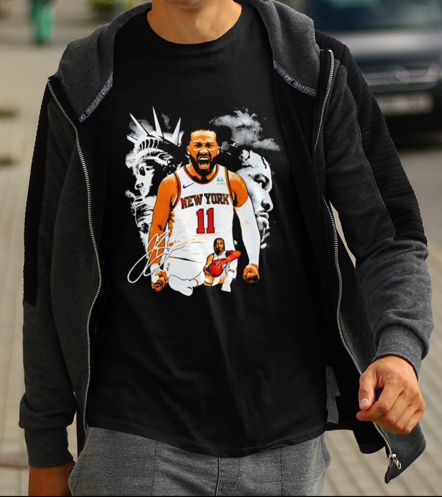 New York 11 Jalen Brunson Statue Of Liberty Basketball Player Image T-Shirt
