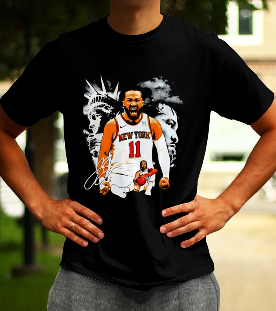 New York 11 Jalen Brunson Statue Of Liberty Basketball Player Image T-Shirt