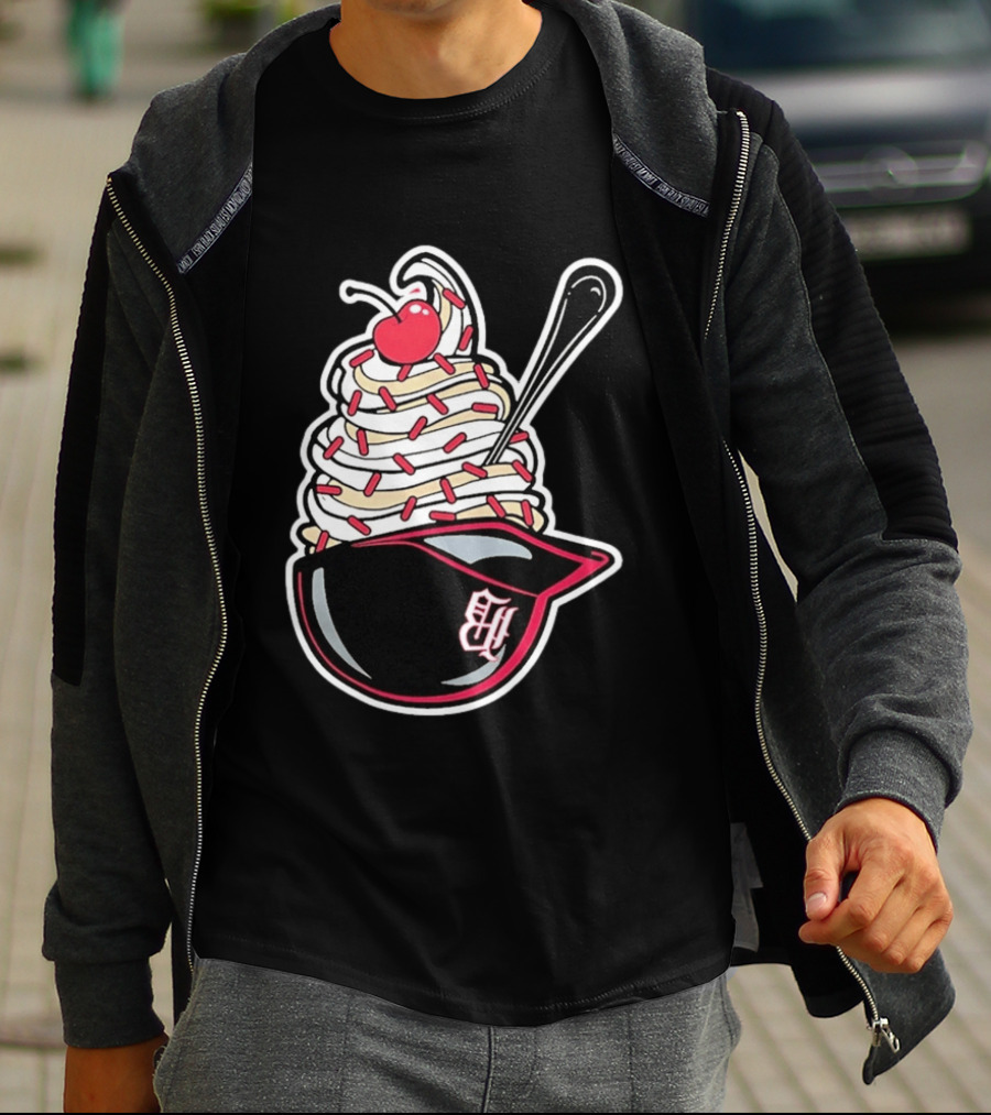 Birmingham Barons Ice Cream Helmet With Sprinkles And Cherry T-Shirt